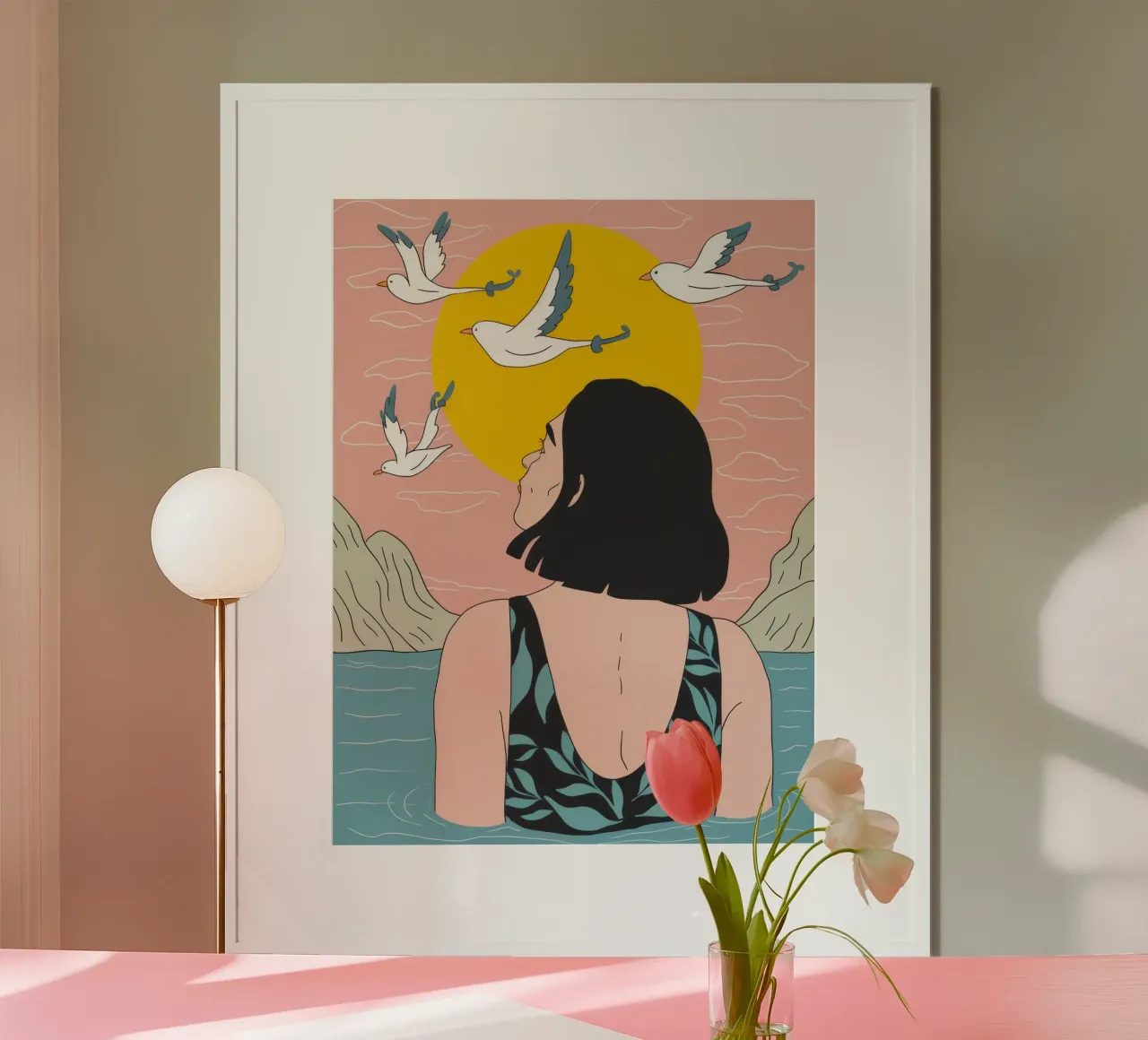 Addio al tramonto dei gabbiani poster con telaio in plastica da Peak Delusion