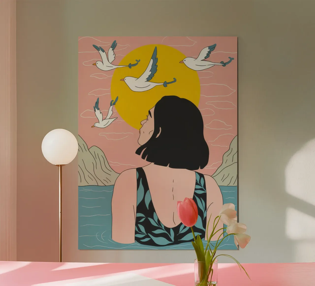 Addio al tramonto dei gabbiani poster con telaio in plastica da Peak Delusion