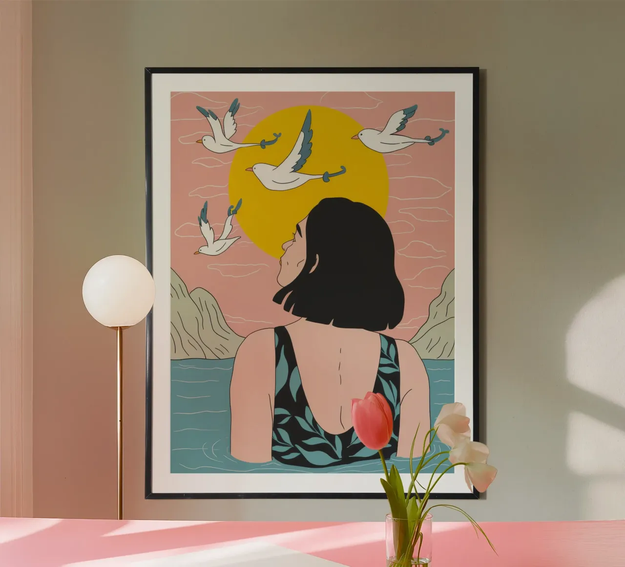 Addio al tramonto dei gabbiani poster con telaio in plastica da Peak Delusion