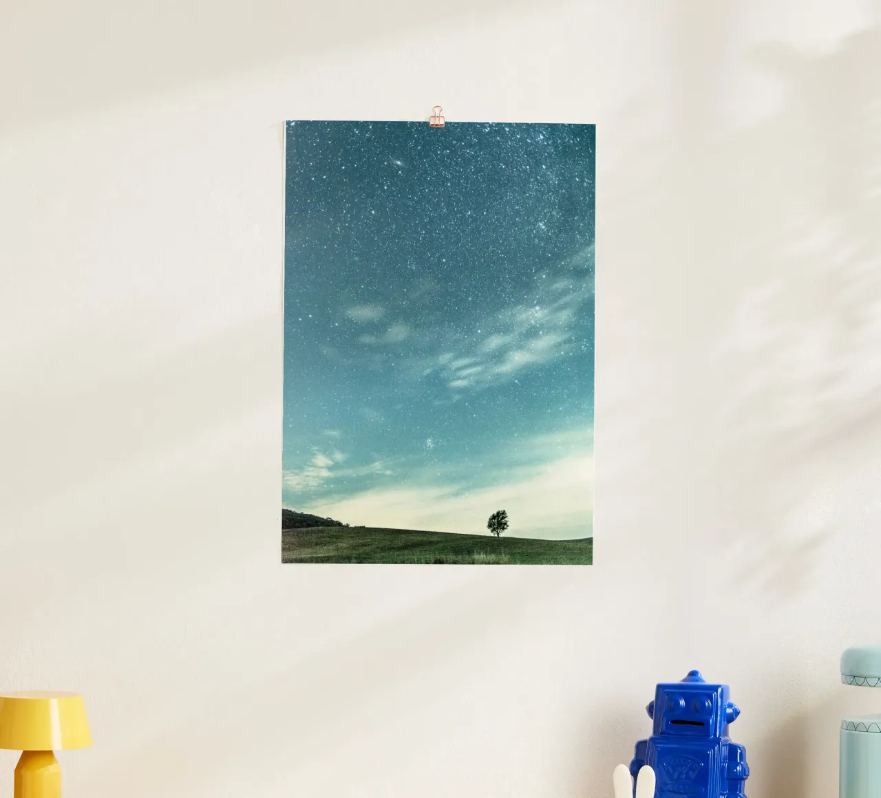 cielo stellato e calmo poster con telaio in legno da space words
