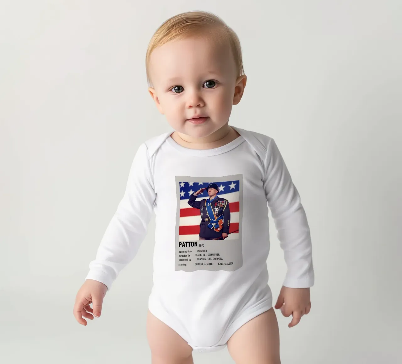 PATTON 1970 long-sleeve baby romper by MVFminimalist