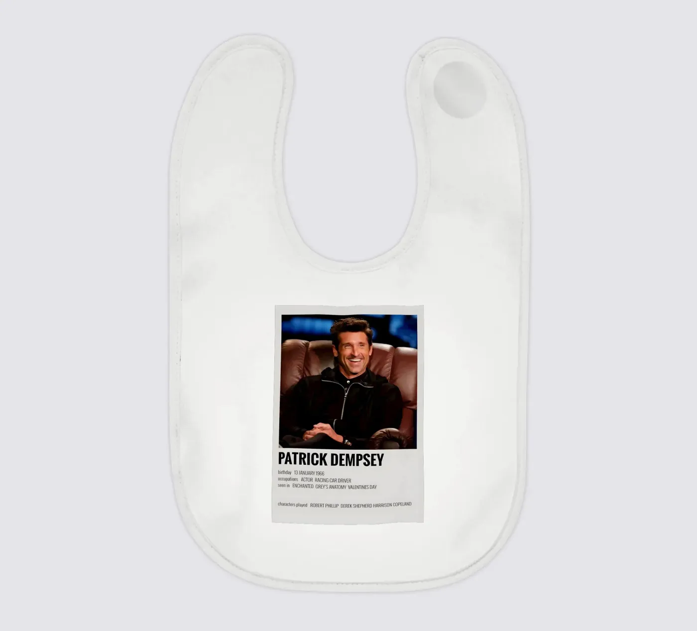 PATRICK DEMPSEY baby bib by MVFminimalist