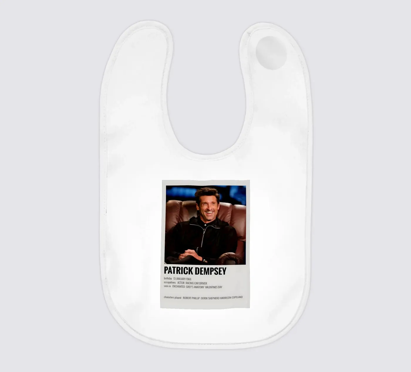 PATRICK DEMPSEY baby bib by MVFminimalist