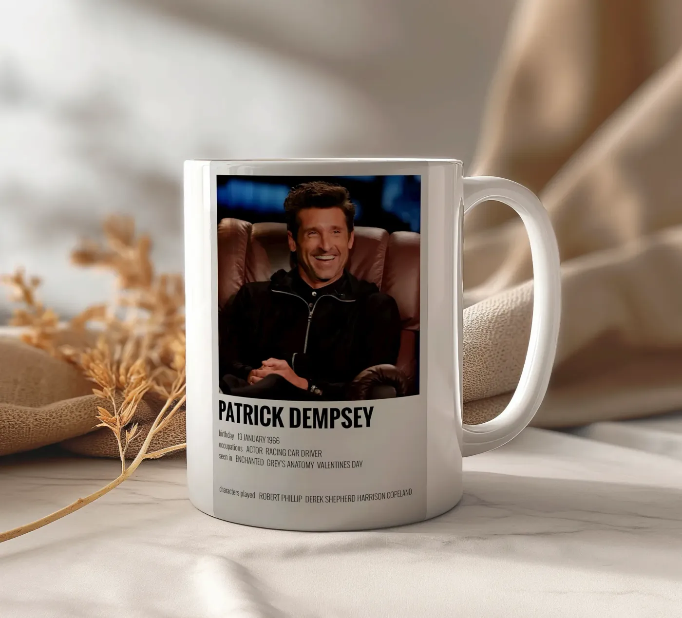 PATRICK DEMPSEY ceramic mug by MVFminimalist