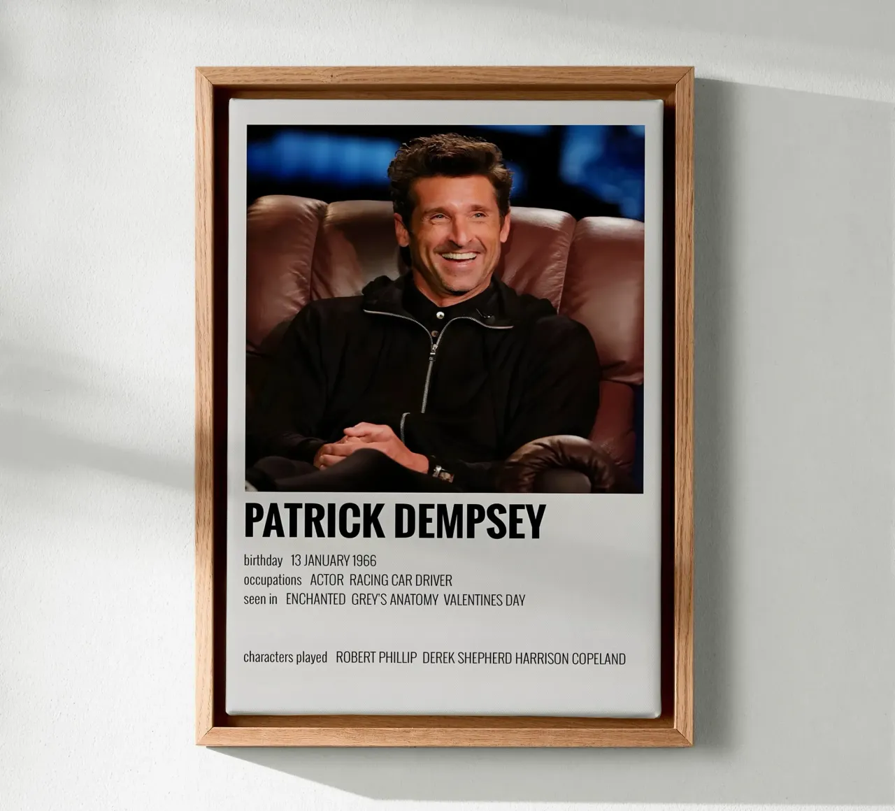 PATRICK DEMPSEY canvas met Baklijst van MVFminimalist