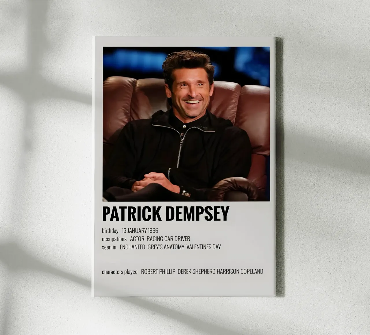 PATRICK DEMPSEY canvas met Baklijst van MVFminimalist