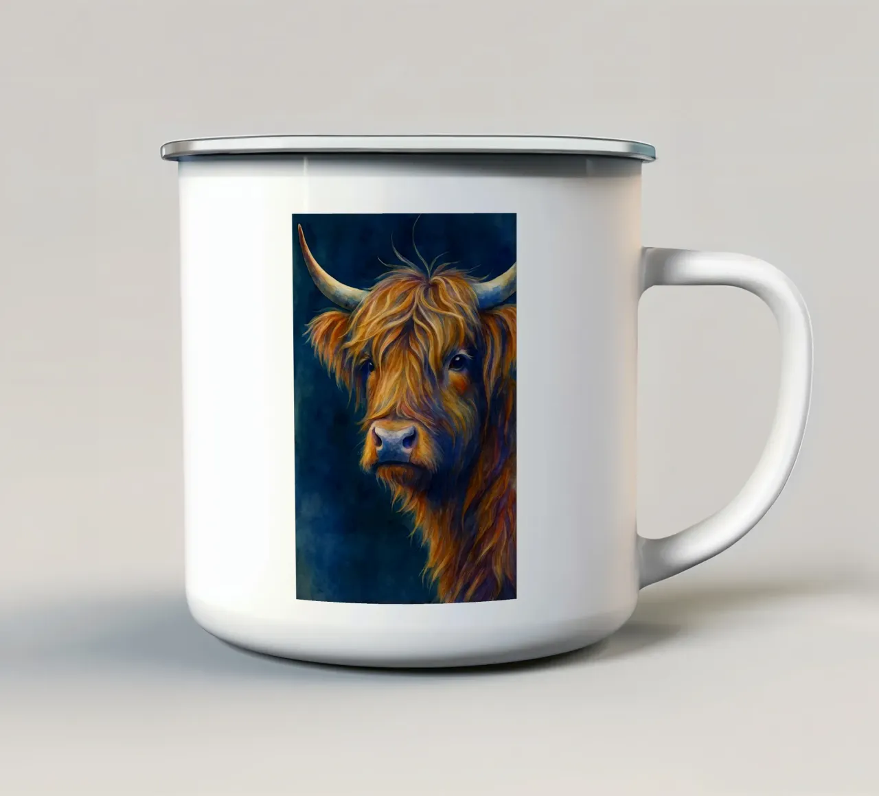 mucca highland pittura colorata tazza in smalto da toegoe