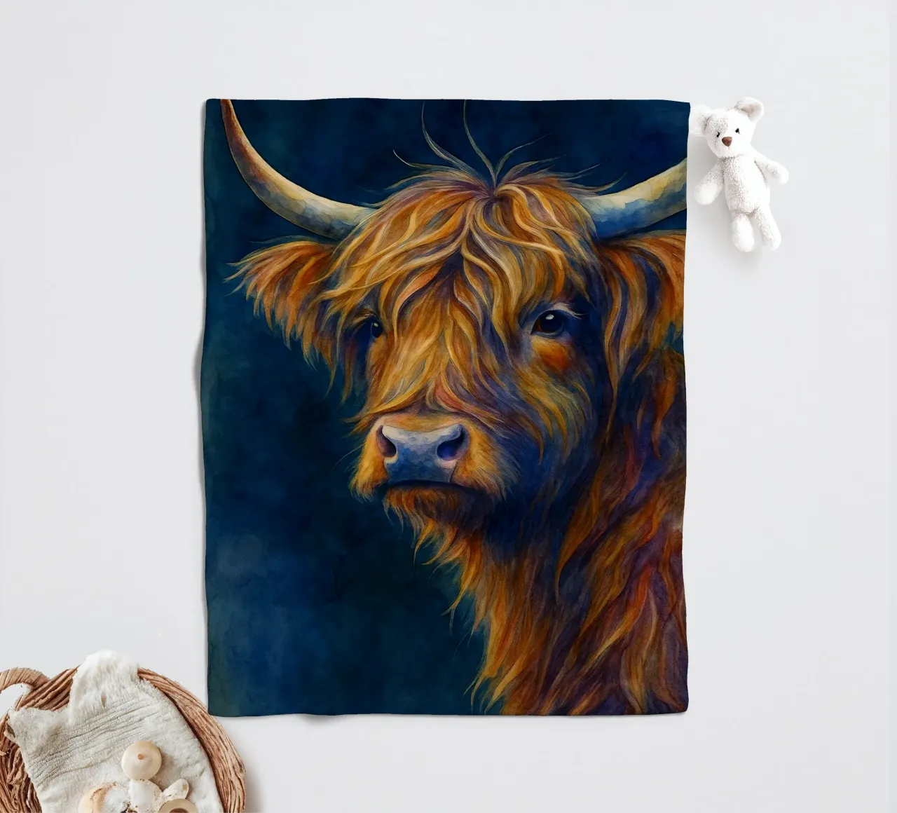 highland cow colorfull painting fleece blanket by toegoe