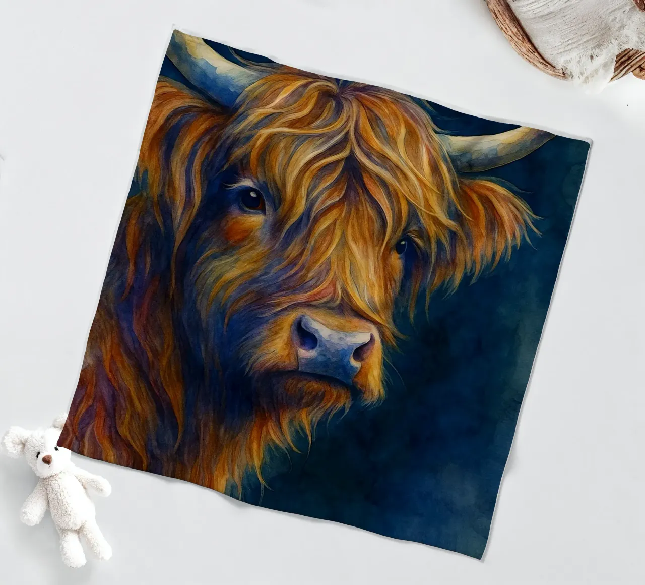 highland cow colorfull painting fleece blanket by toegoe