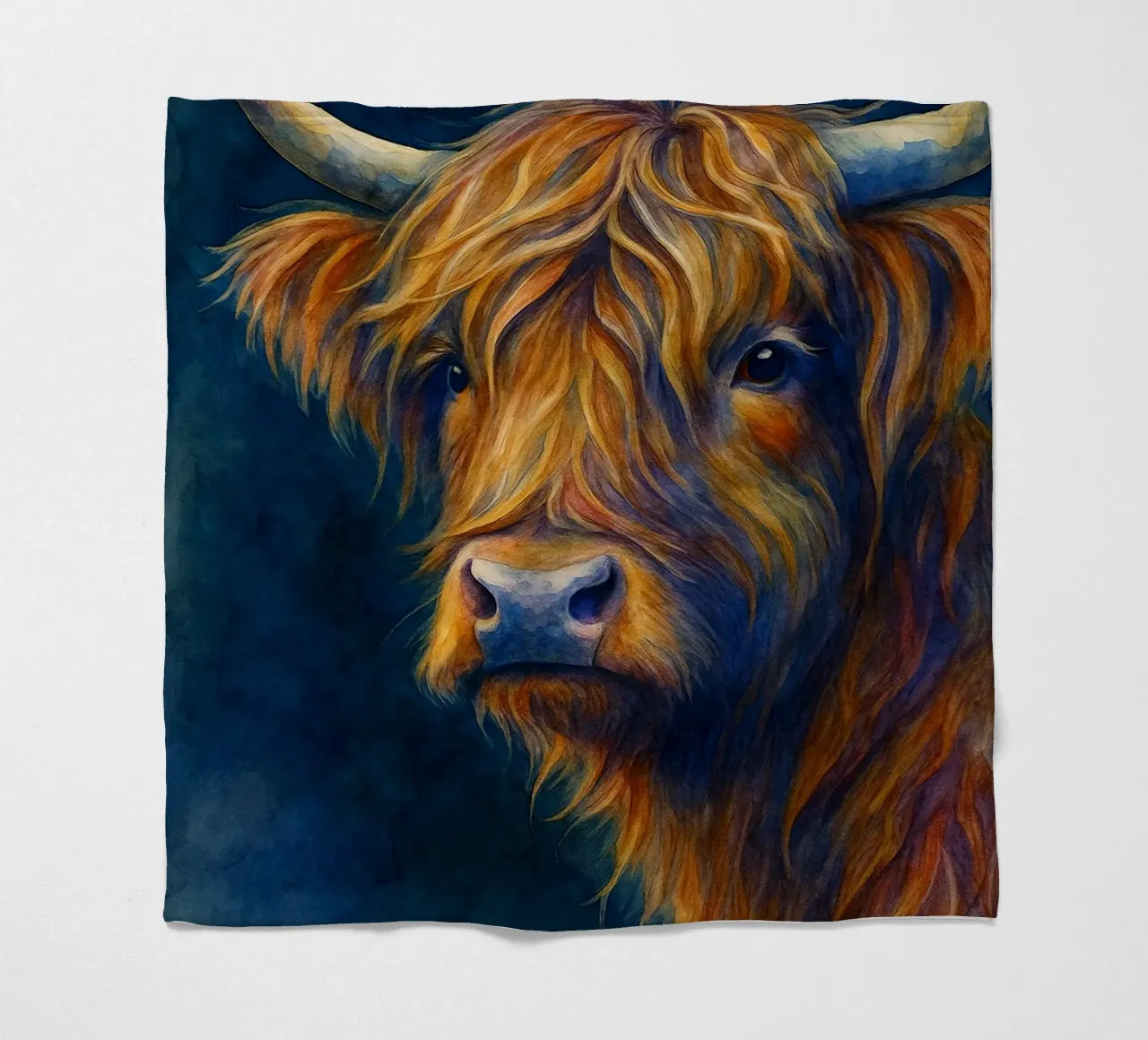 highland cow colorfull painting fleece blanket by toegoe