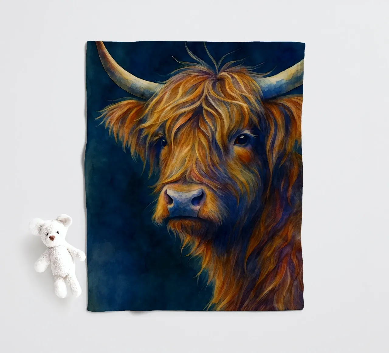 highland cow colorfull painting fleece blanket by toegoe