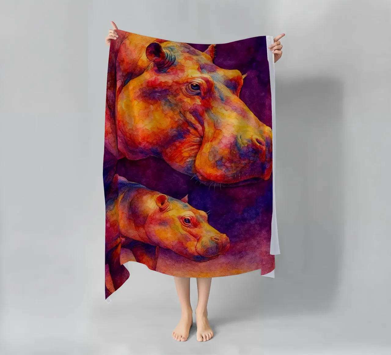 ippopotamo e il suo cubo pittura colorata telo mare da toegoe
