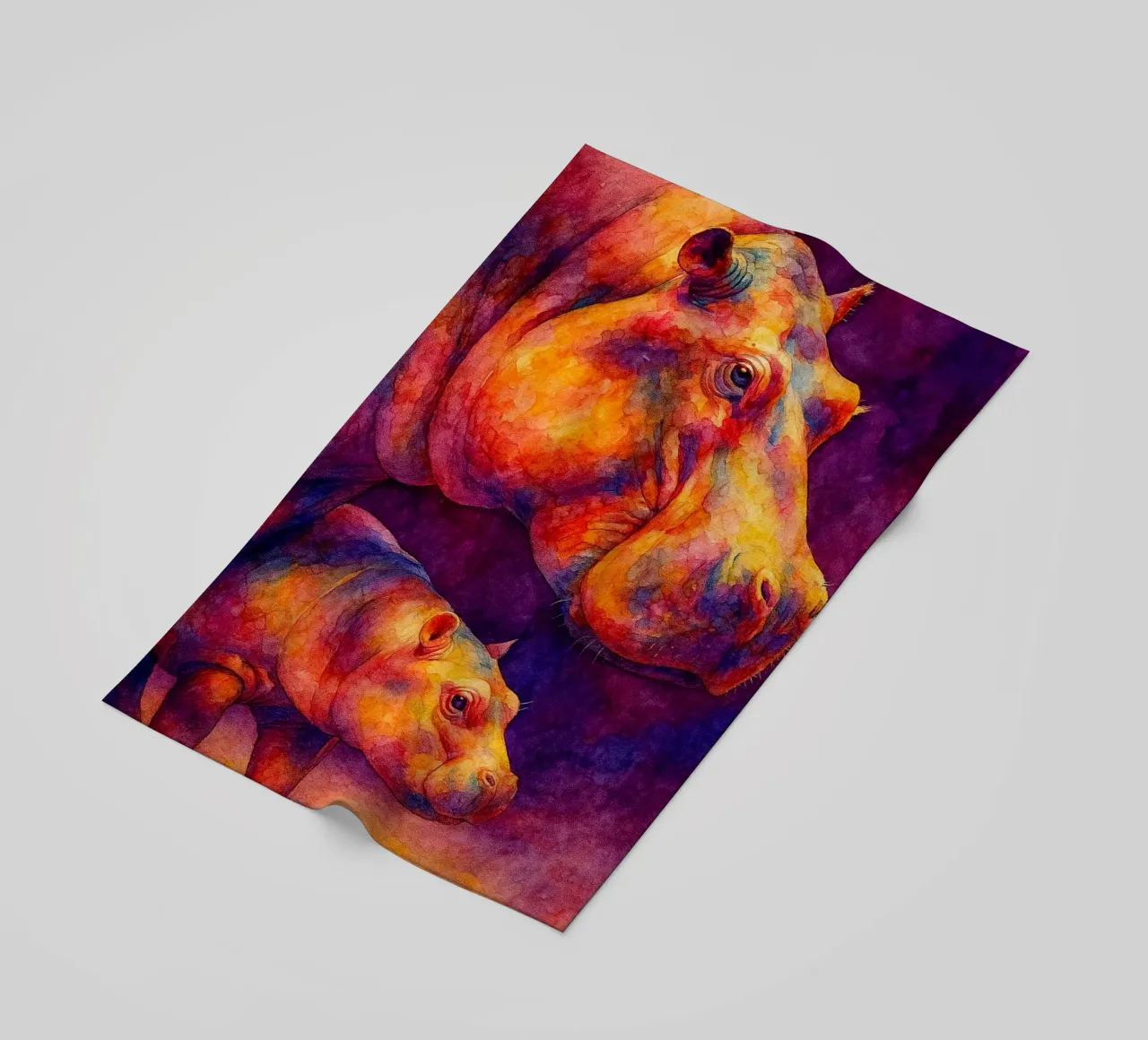 ippopotamo e il suo cubo pittura colorata telo mare da toegoe