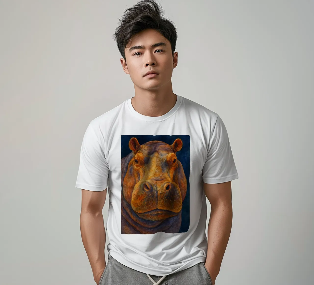 hippopotamus colorfull painting t-shirt by toegoe