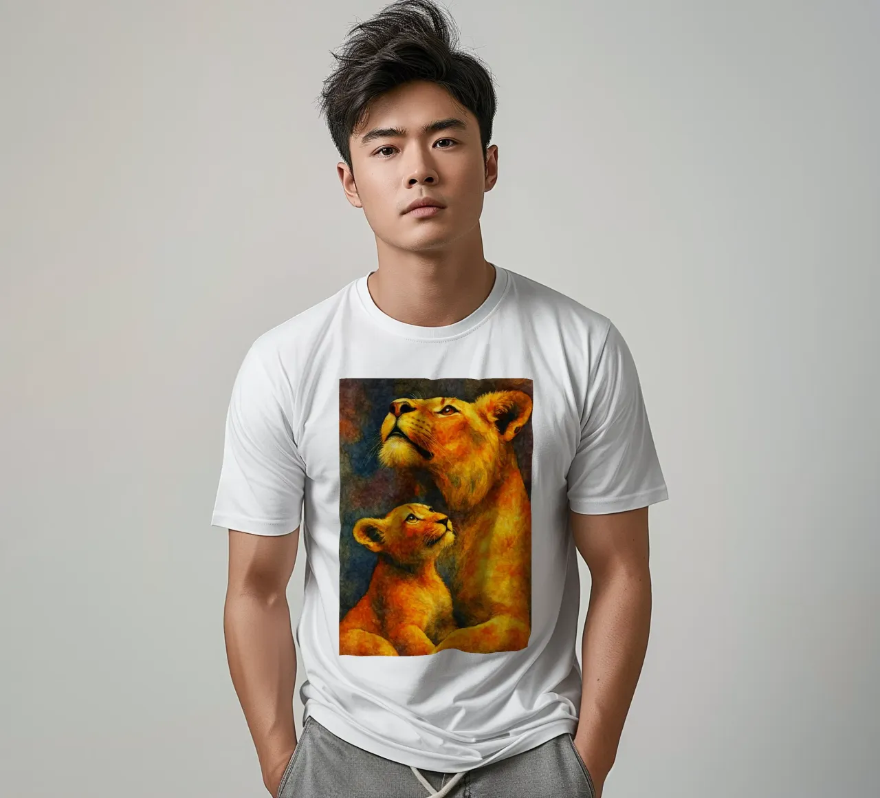 lion and cube colorfull painting t-shirt by toegoe