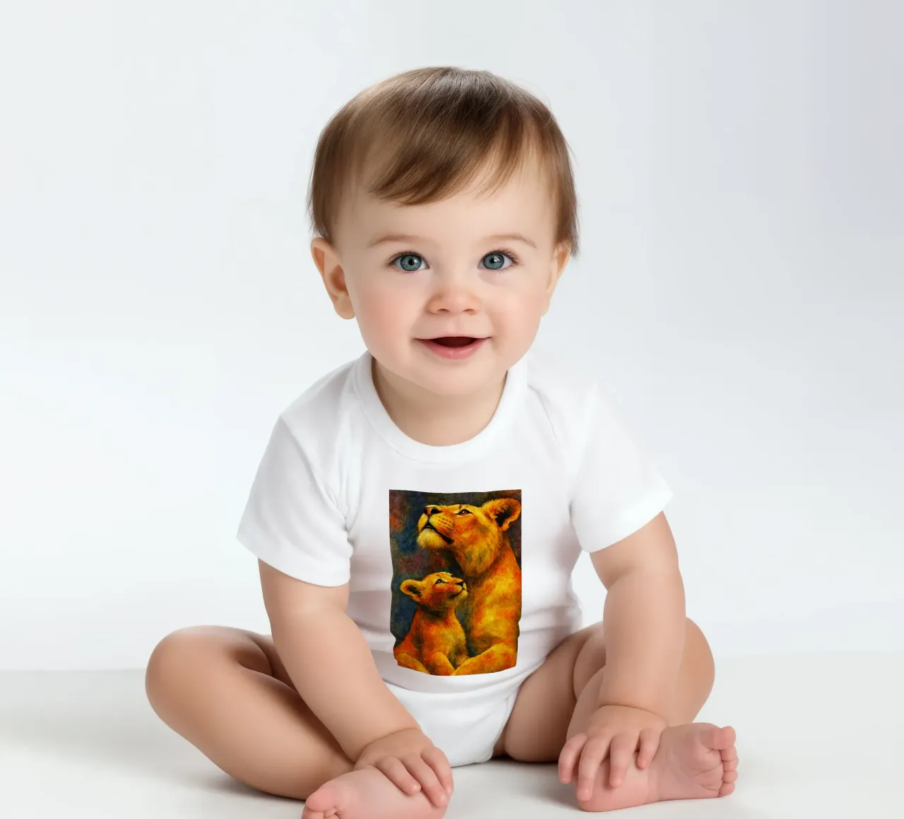 lion and cube colorfull painting short-sleeve baby romper by toegoe