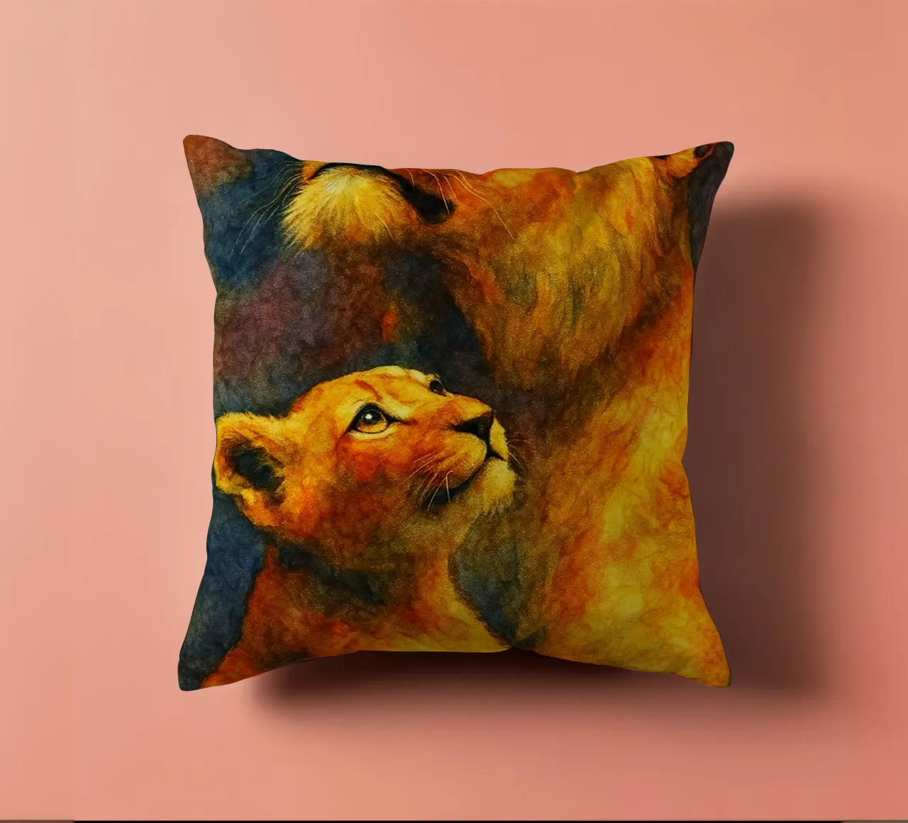 leone e cubo pittura colorata cuscino da toegoe