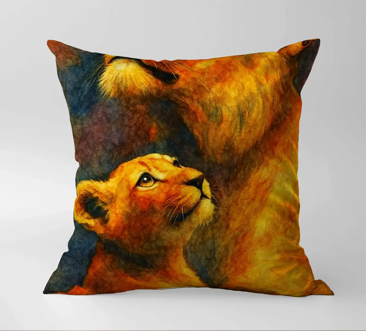leone e cubo pittura colorata cuscino da toegoe