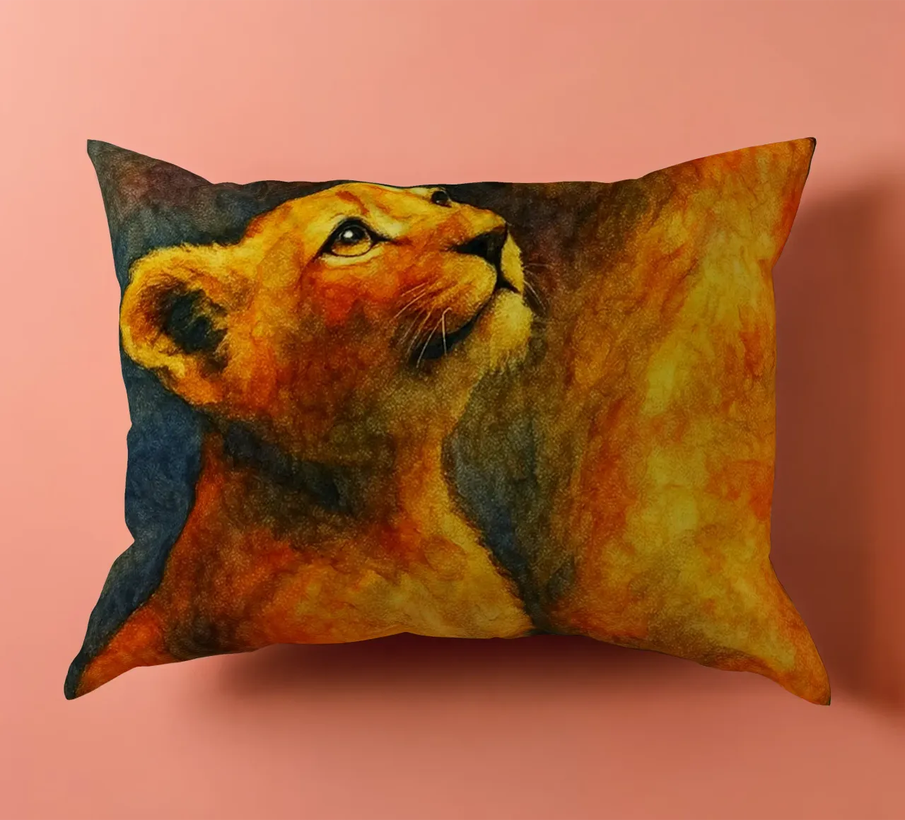 leone e cubo pittura colorata cuscino da toegoe