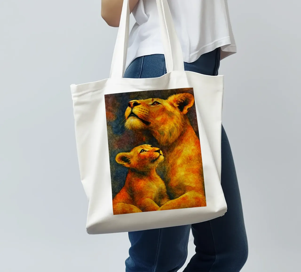 lion and cube colorfull painting tote bag by toegoe