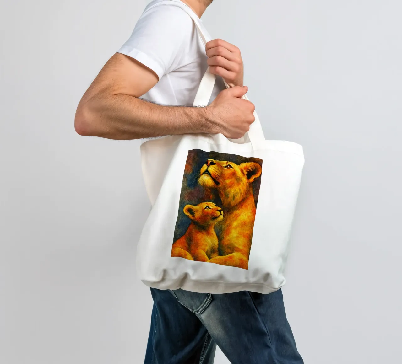 lion and cube colorfull painting tote bag by toegoe