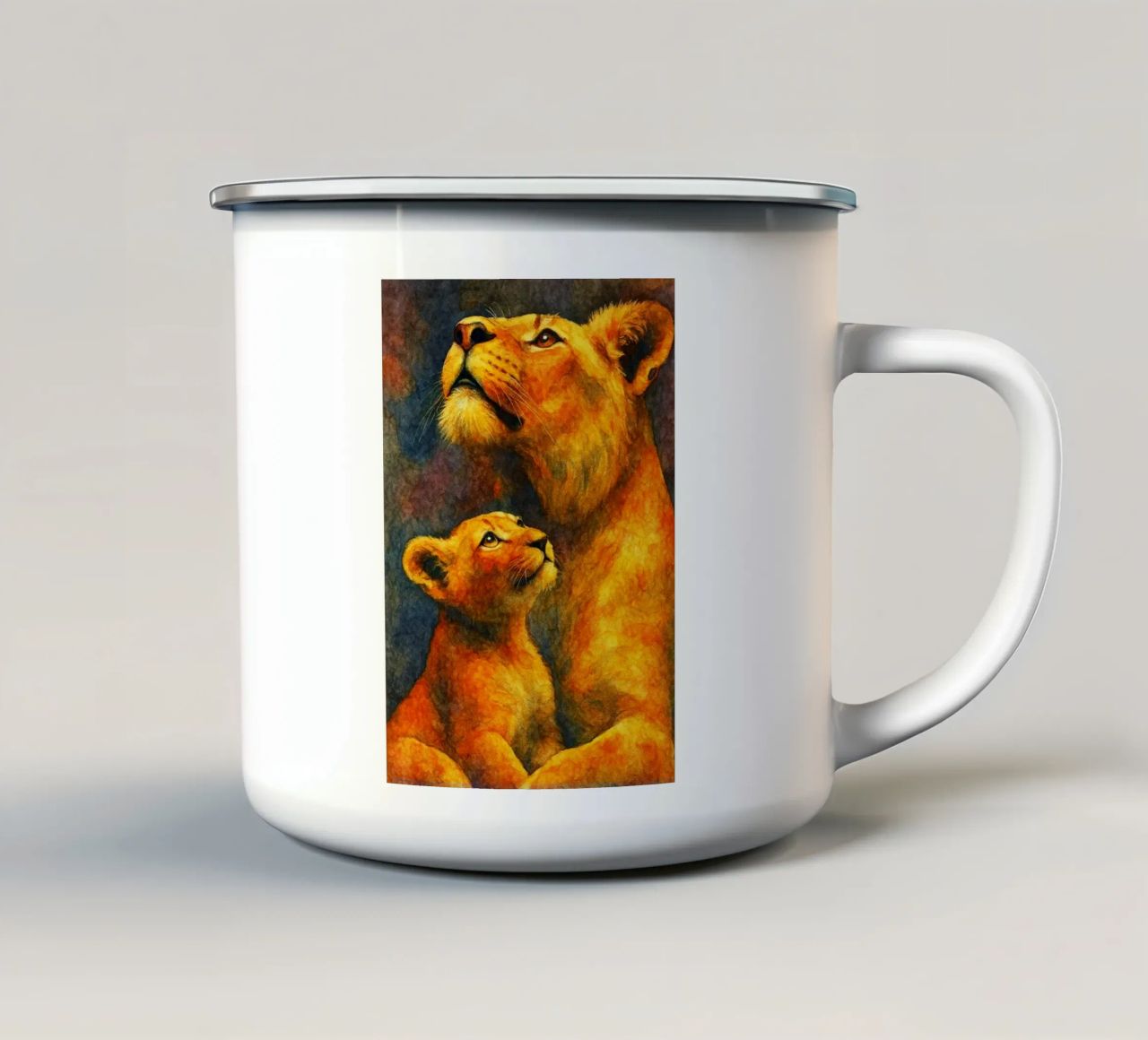 leone e cubo pittura colorata tazza in smalto da toegoe