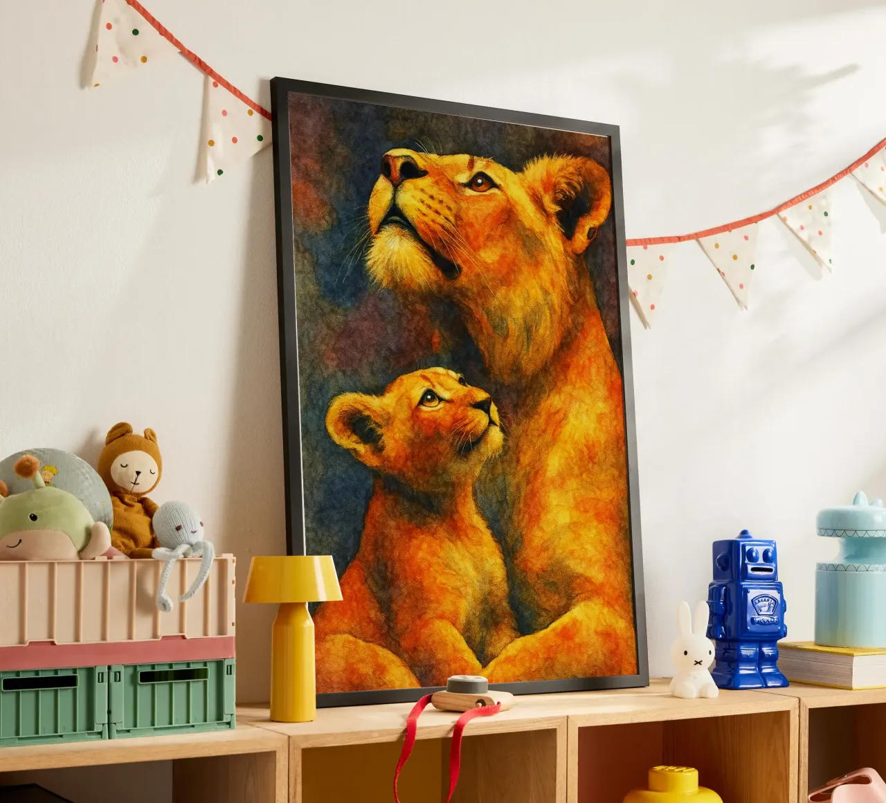 lion and cube colorfull painting hahnemühle by toegoe