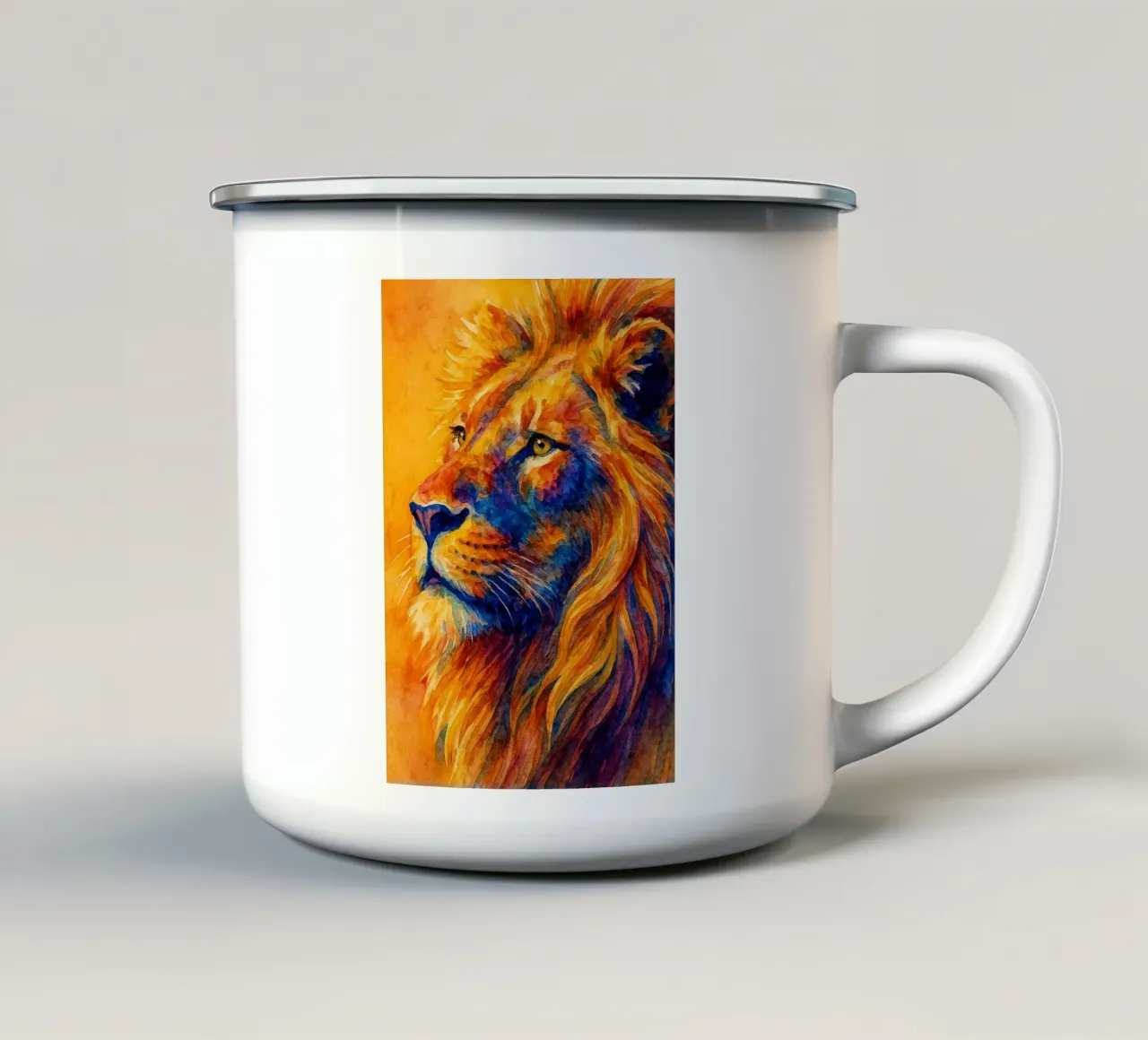 leone pittura colorata tazza in smalto da toegoe