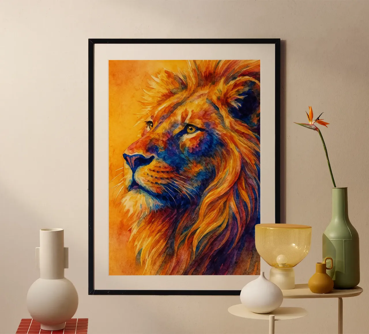 leone pittura colorata poster con telaio in plastica da toegoe