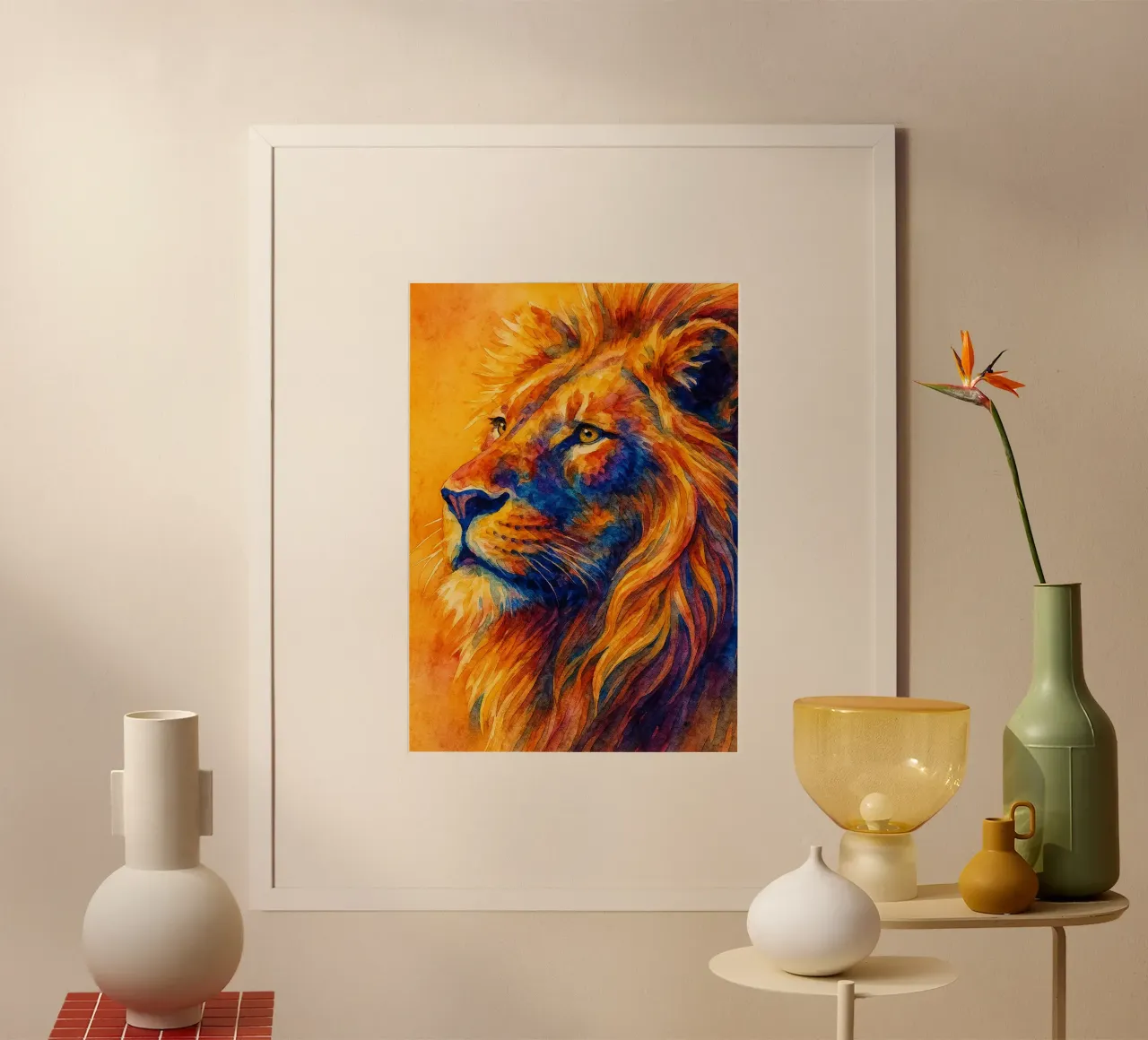 leone pittura colorata poster con telaio in plastica da toegoe
