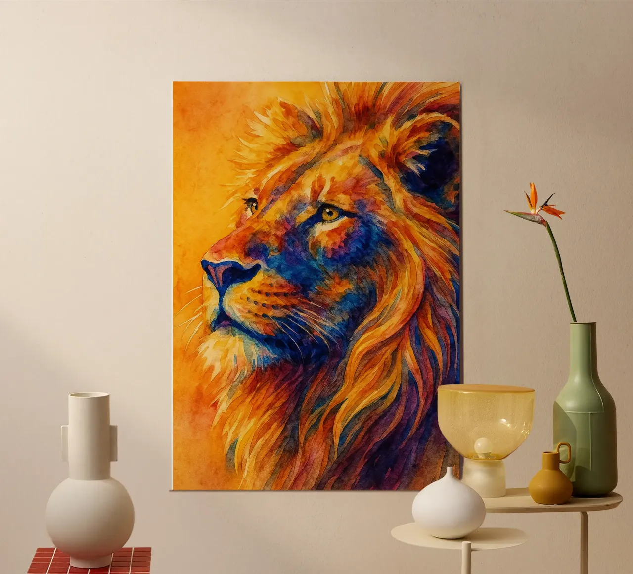 leone pittura colorata poster con telaio in plastica da toegoe