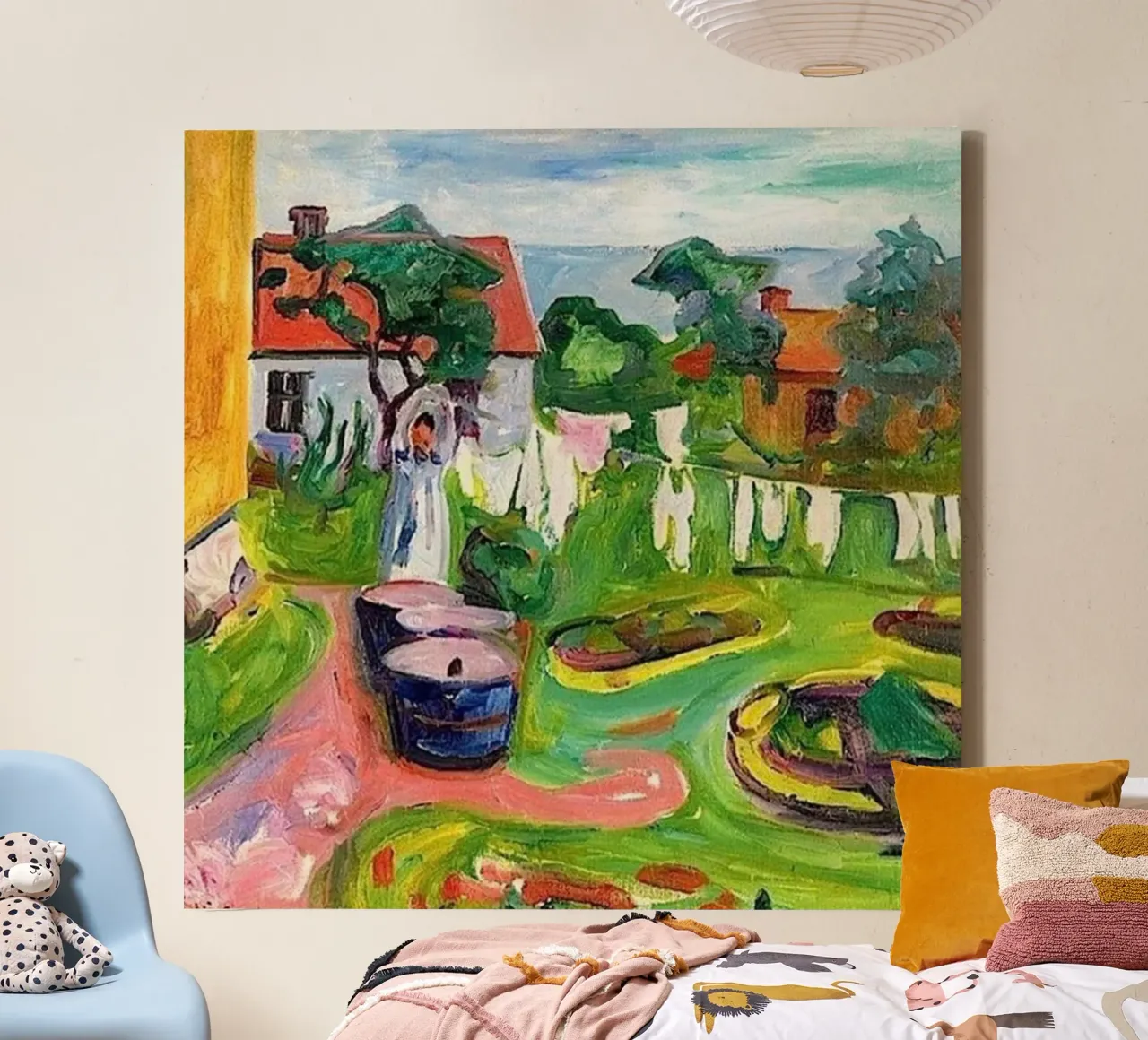 Edvard Munch - Abstract dorp canvas van Rachel Gallery