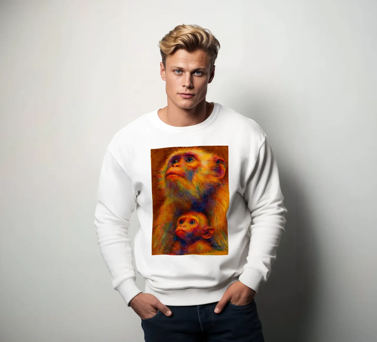monkey and her cube colorfull painting sweatshirt by toegoe