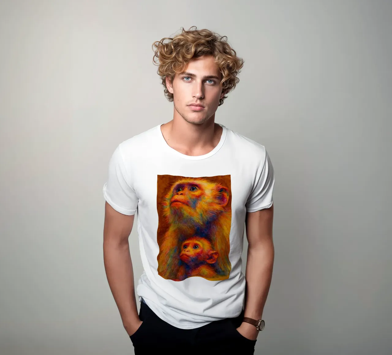scimmia e il suo cubo pittura colorata t-shirt da toegoe