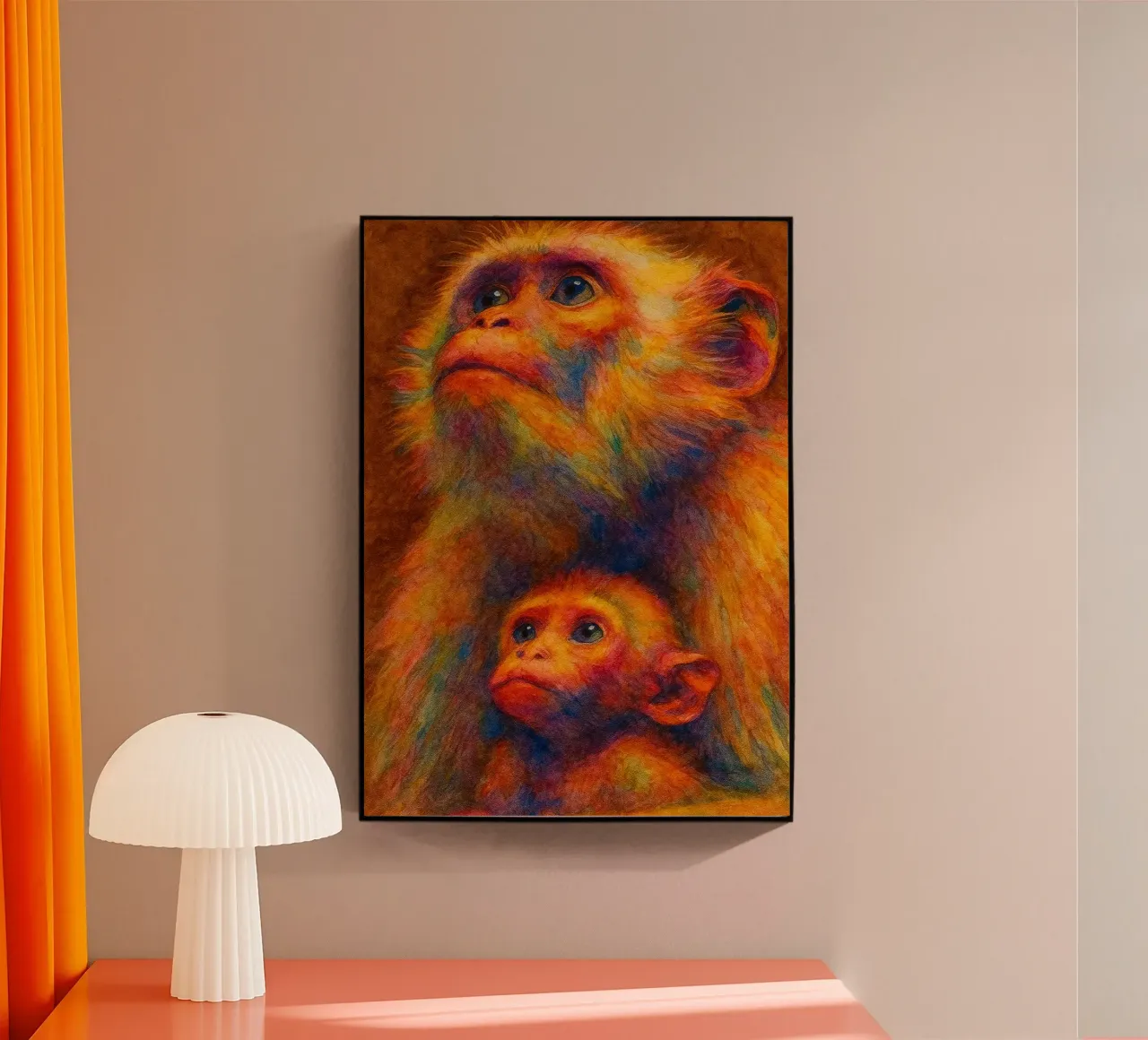 mono y su cubo pintura colorida metacrilato de toegoe