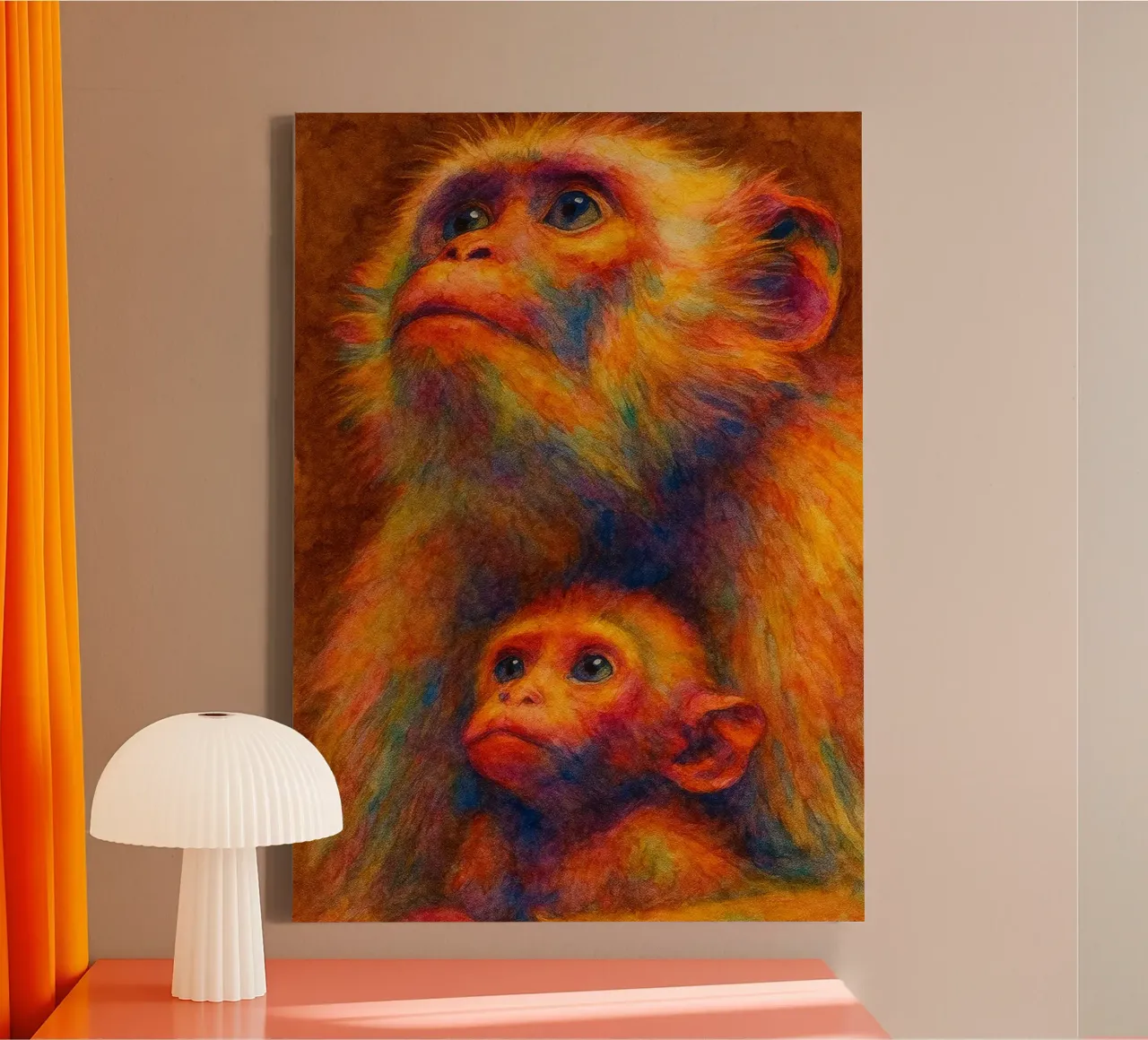 monkey and her cube colorfull painting canvas by toegoe