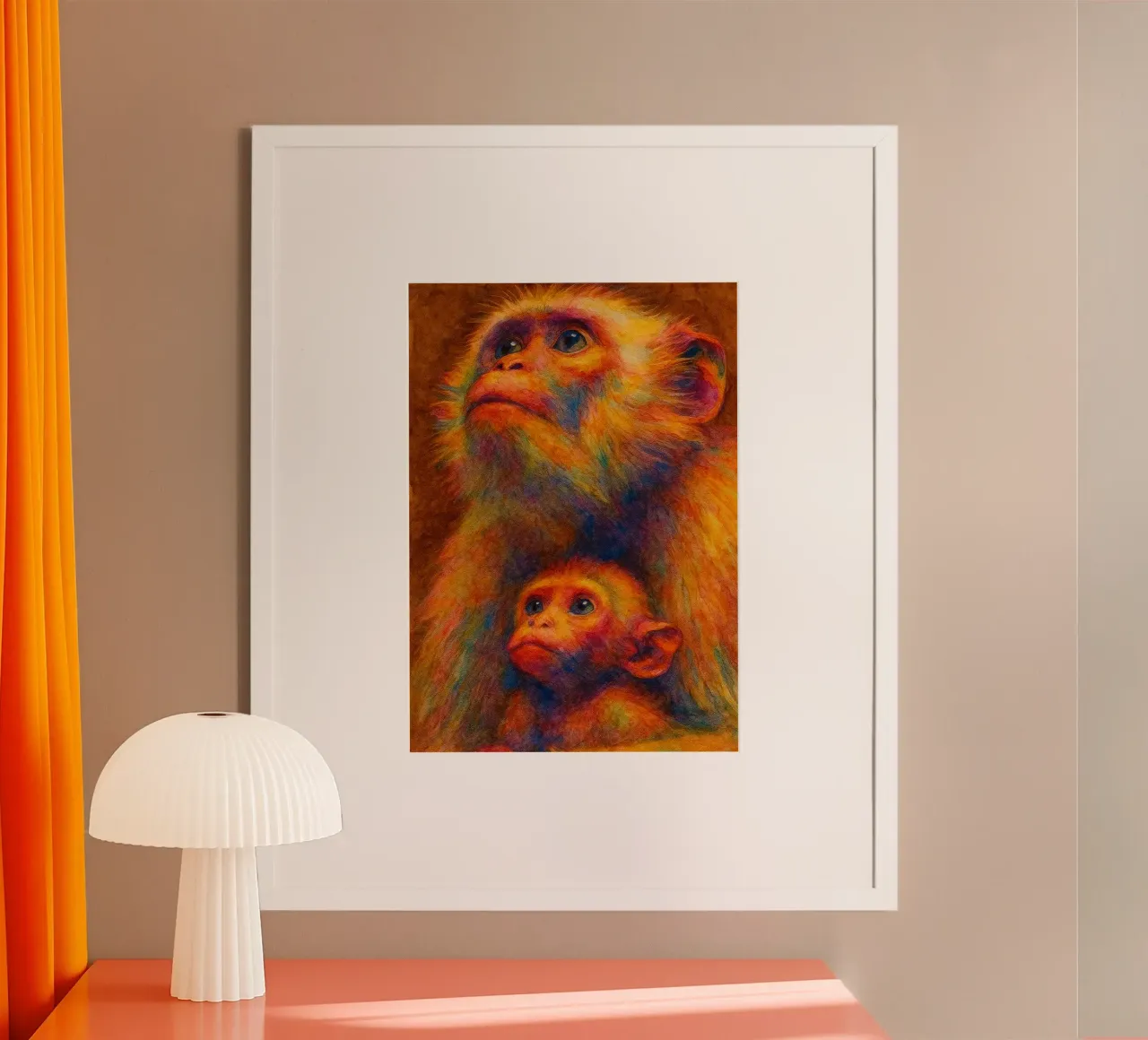 mono y su cubo pintura colorida hahnemühle de toegoe
