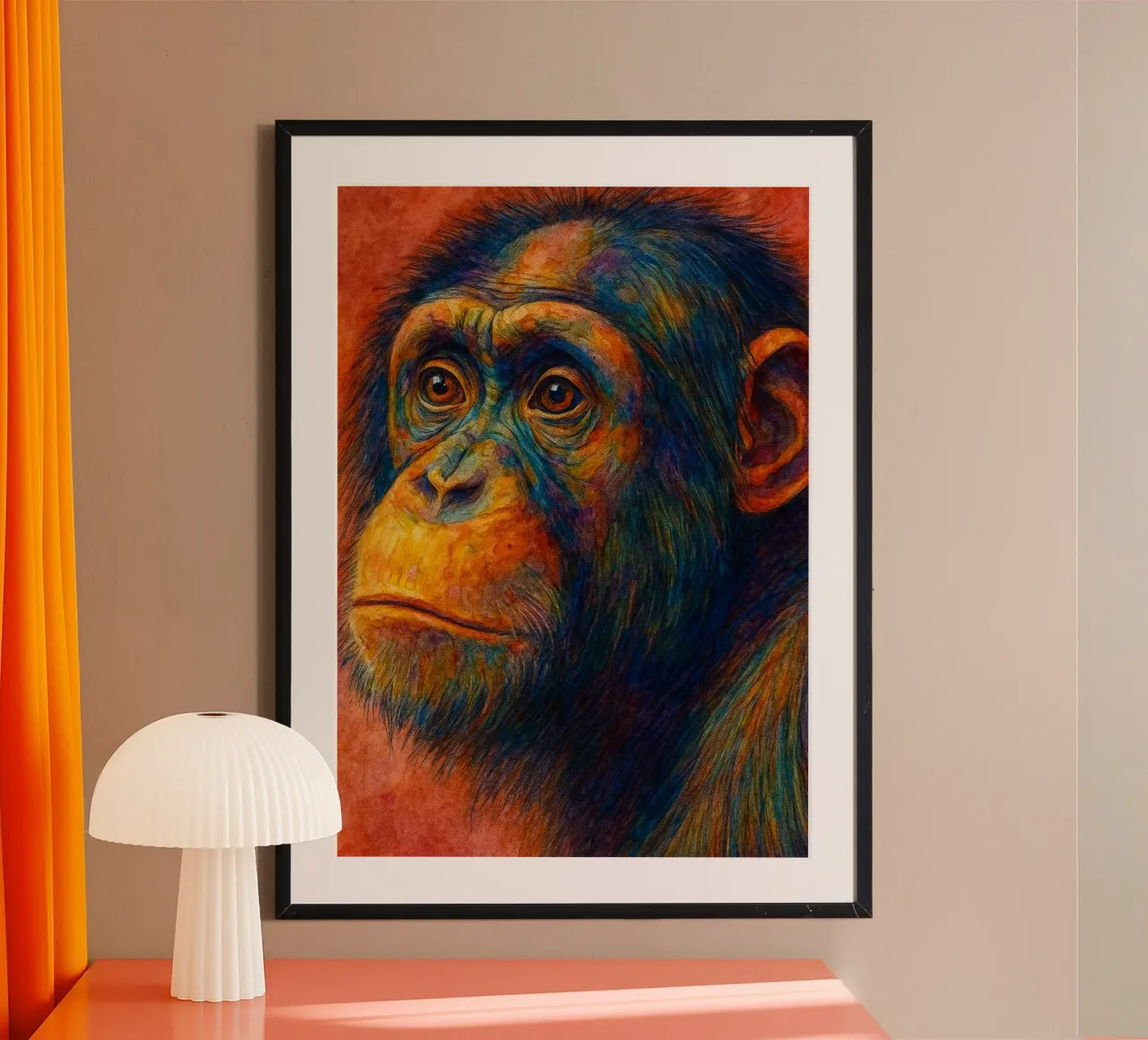 scimmia pittura colorata poster con telaio in legno da toegoe