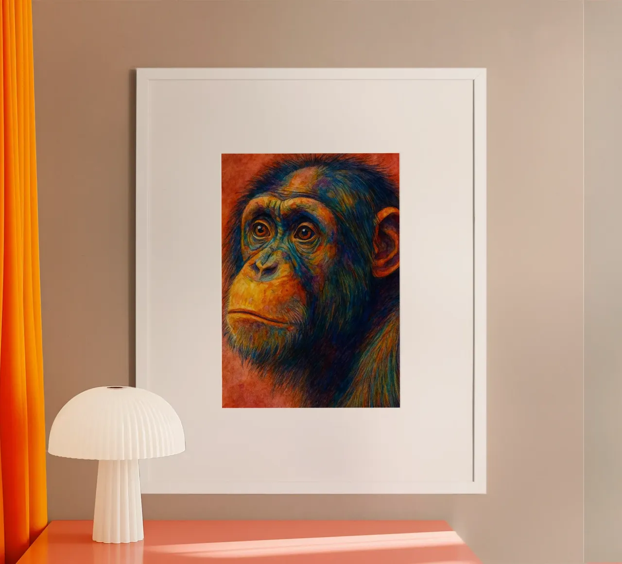 scimmia pittura colorata poster con telaio in legno da toegoe