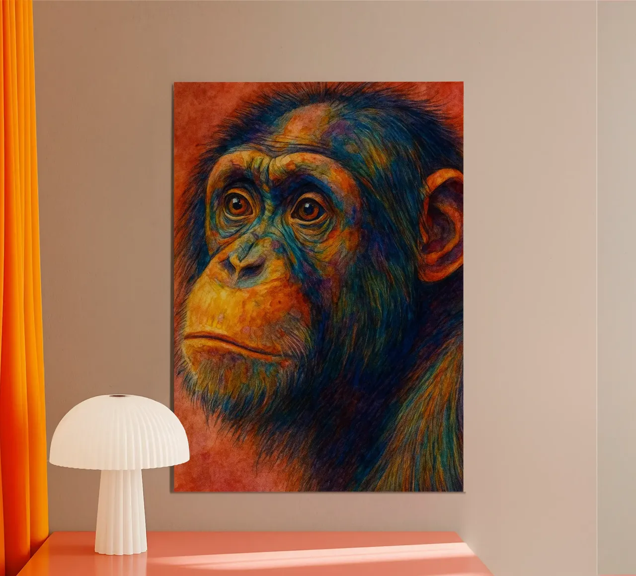 scimmia pittura colorata poster con telaio in legno da toegoe