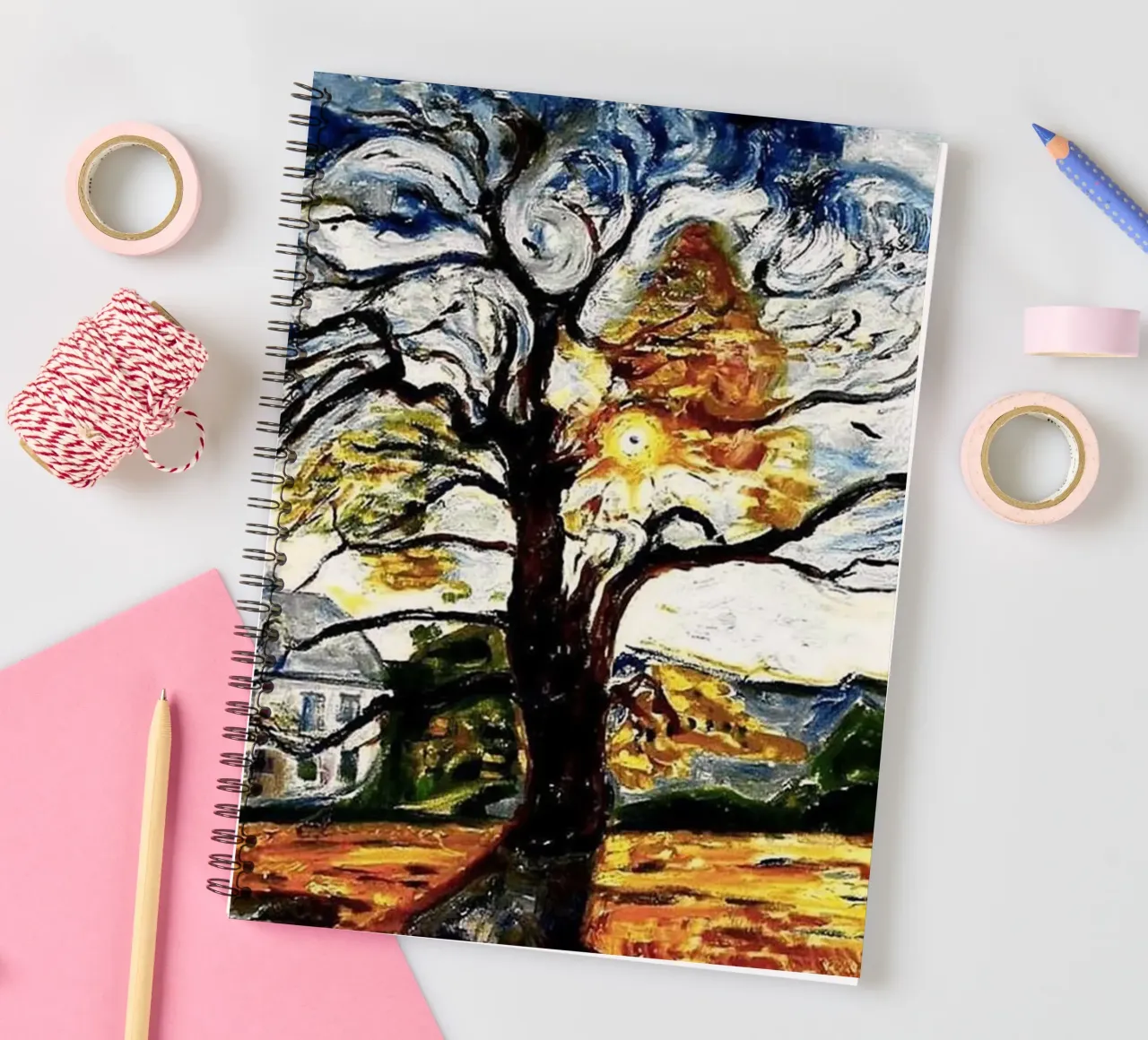 Edvard Munch - Big Tree Abstract spiral notebook by Rachel Gallery