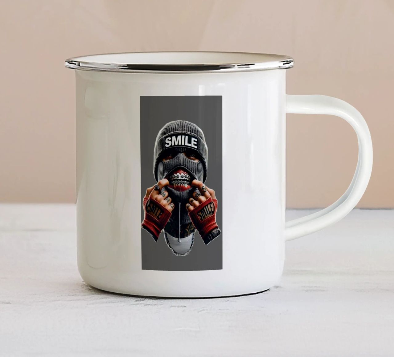 Espressione nascosta tazza in smalto da quote design