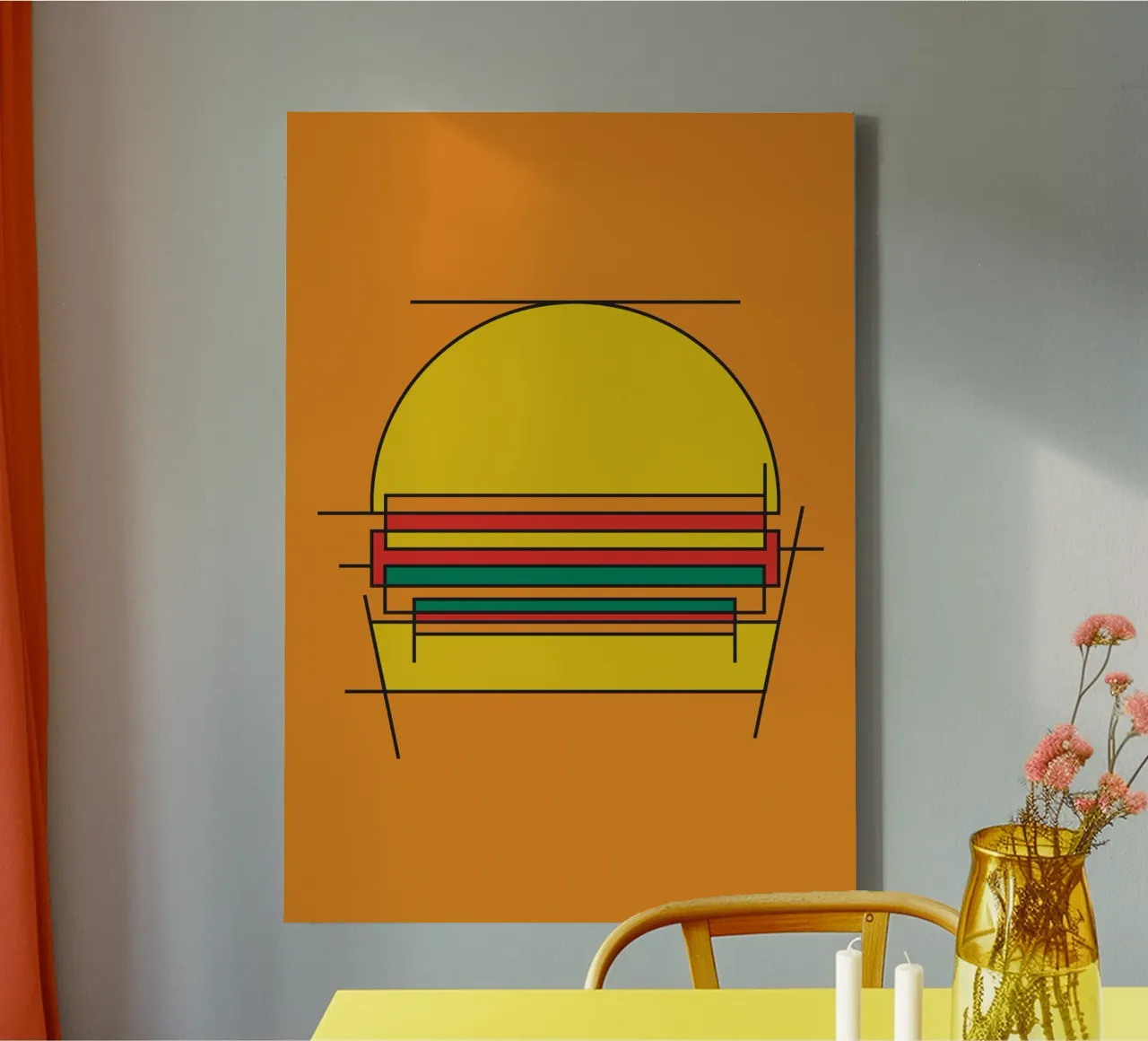 Burger bauhaus abstract line sketch canvas by Family Bauhaus Art