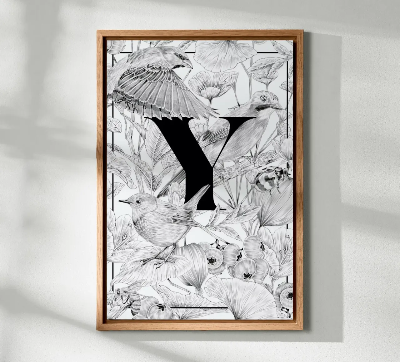 Floral Alphabet Y canvas with Floater frame by Faunesque