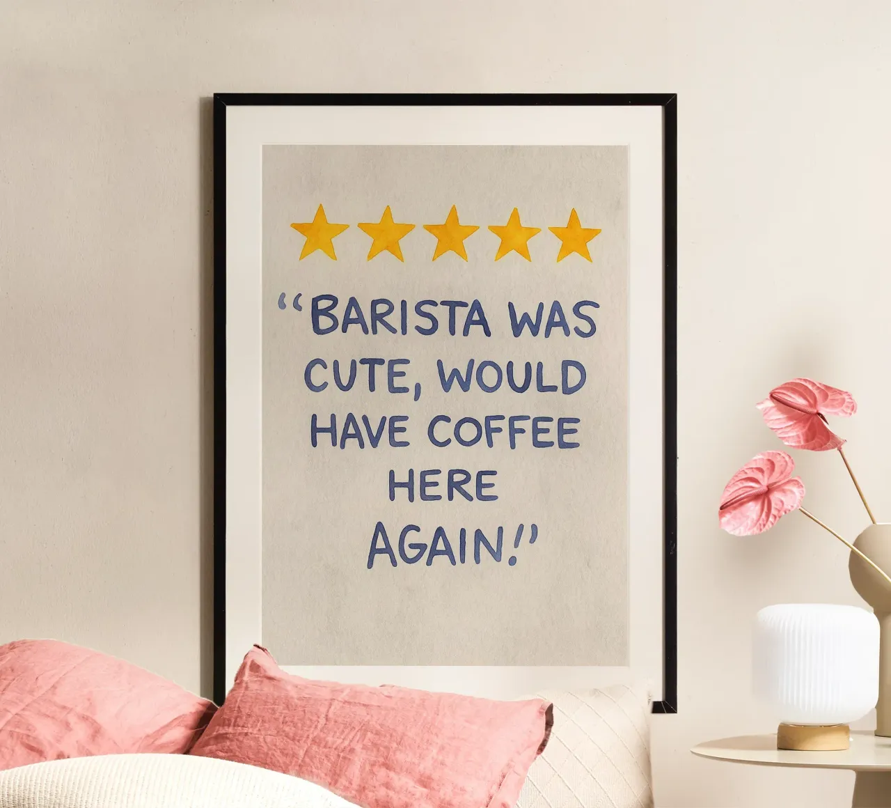 Barista nett würde Kaffee hier wieder haben Poster mit Kunststoffrahmen von onelove