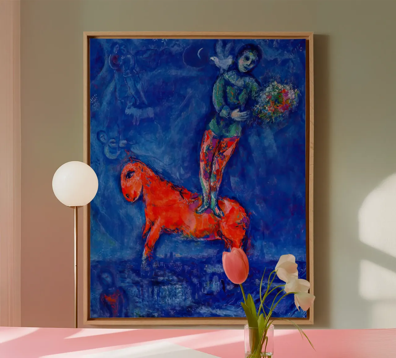 Maart Chagall Kind met een duif canvas met Baklijst van MC Exhebition