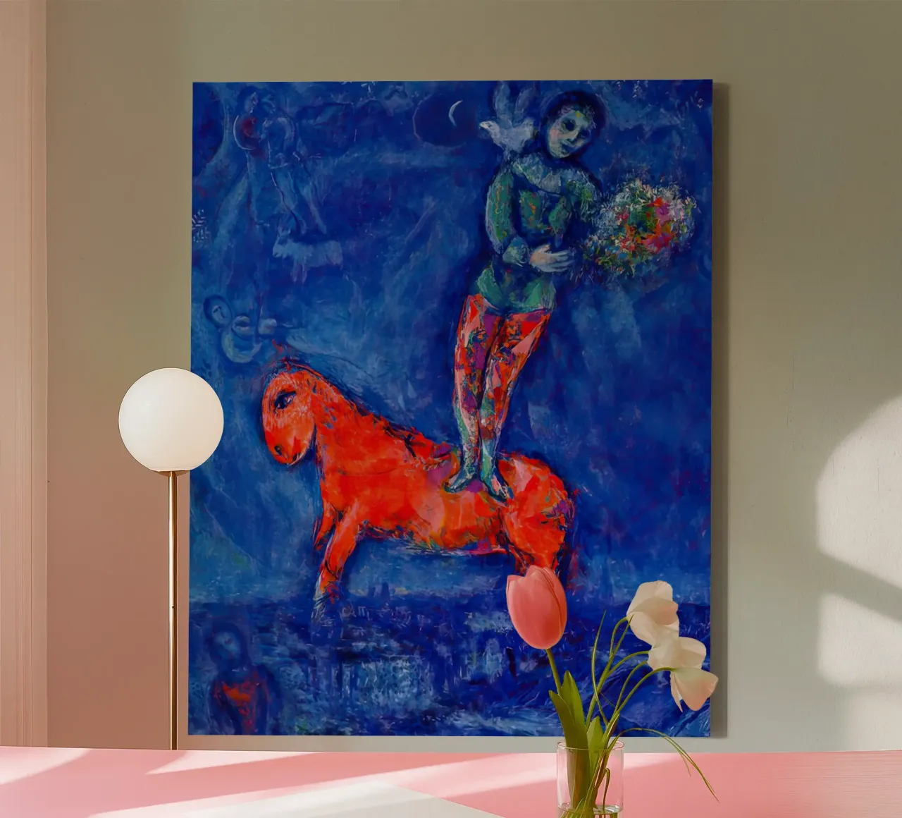 Maart Chagall Kind met een duif canvas met Baklijst van MC Exhebition