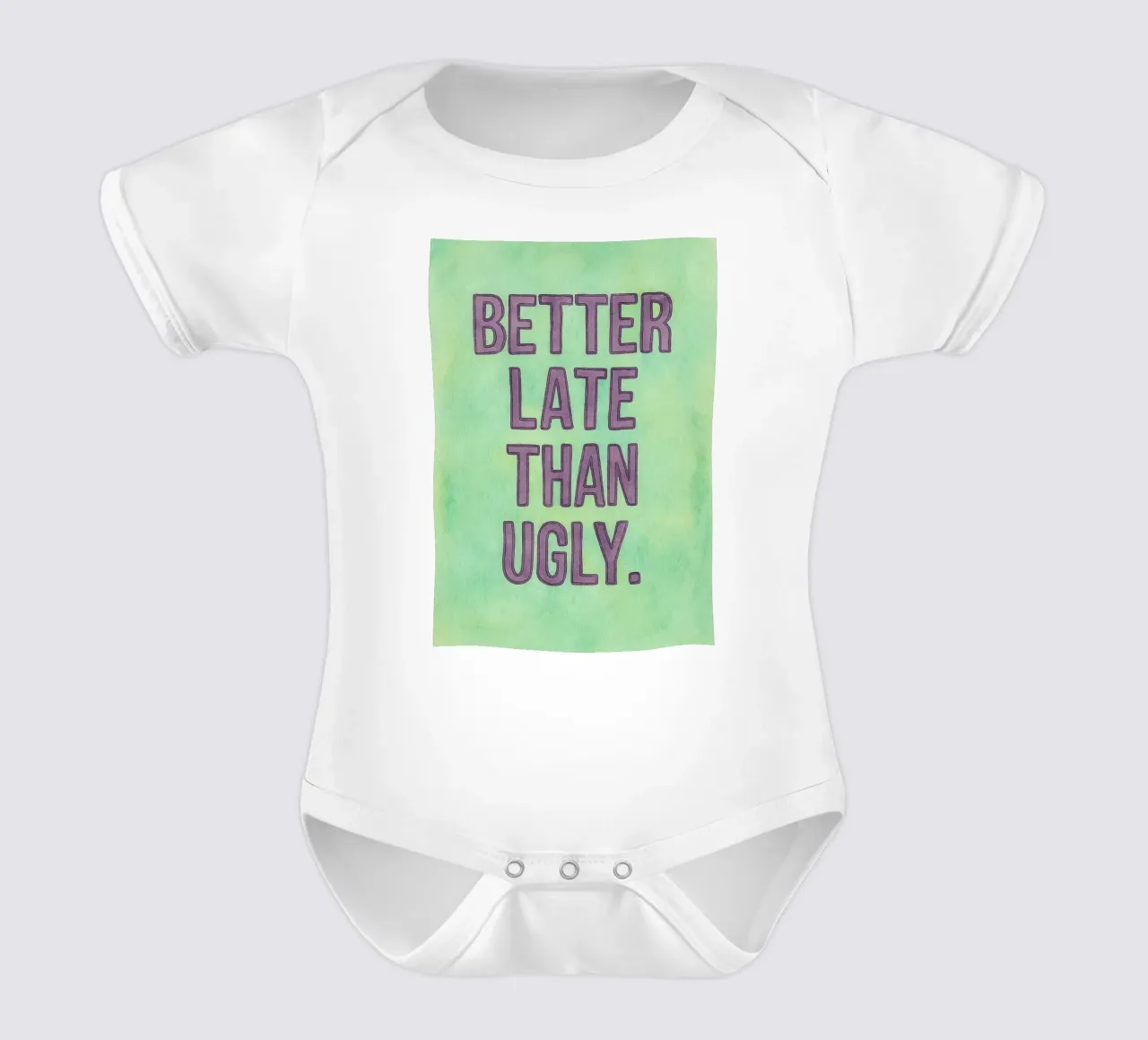 better late than ugly short-sleeve baby romper by onelove