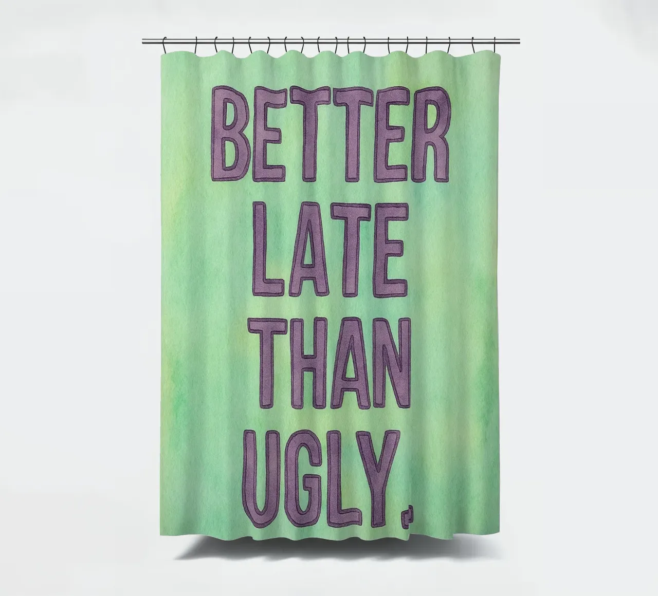 better late than ugly shower curtain by onelove