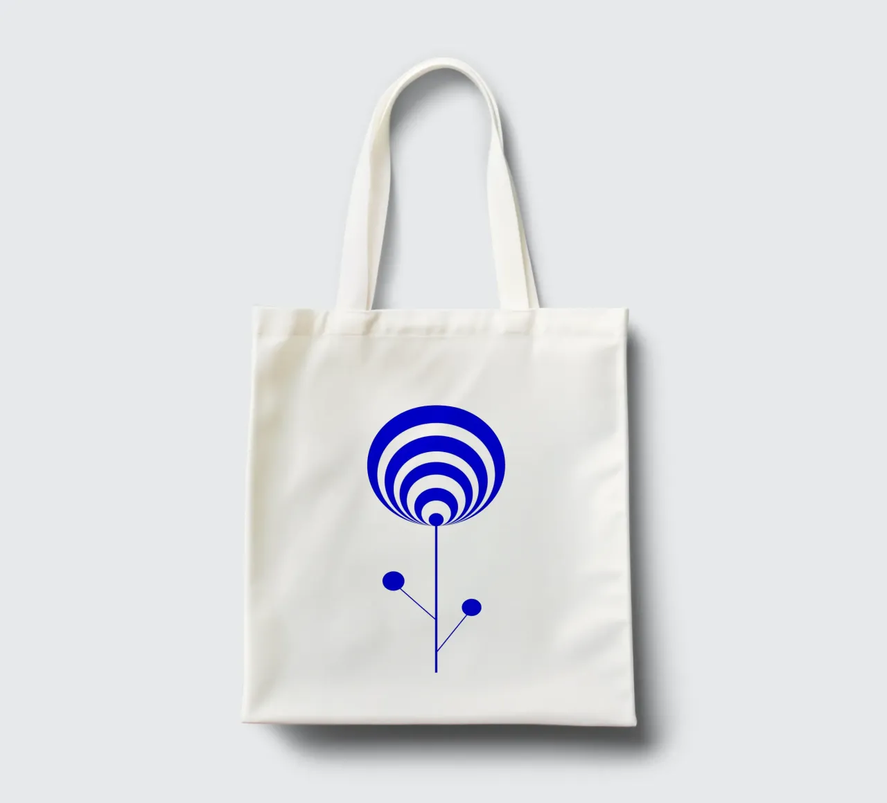 Blue and white abstract flower, lollipop flower, geometric tote bag by Lilou Art